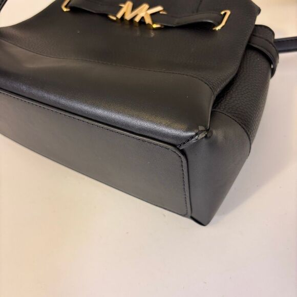 Michael Kors Black Leather Reed Center Logo MK Satchel Purse - Picture 6 of 13